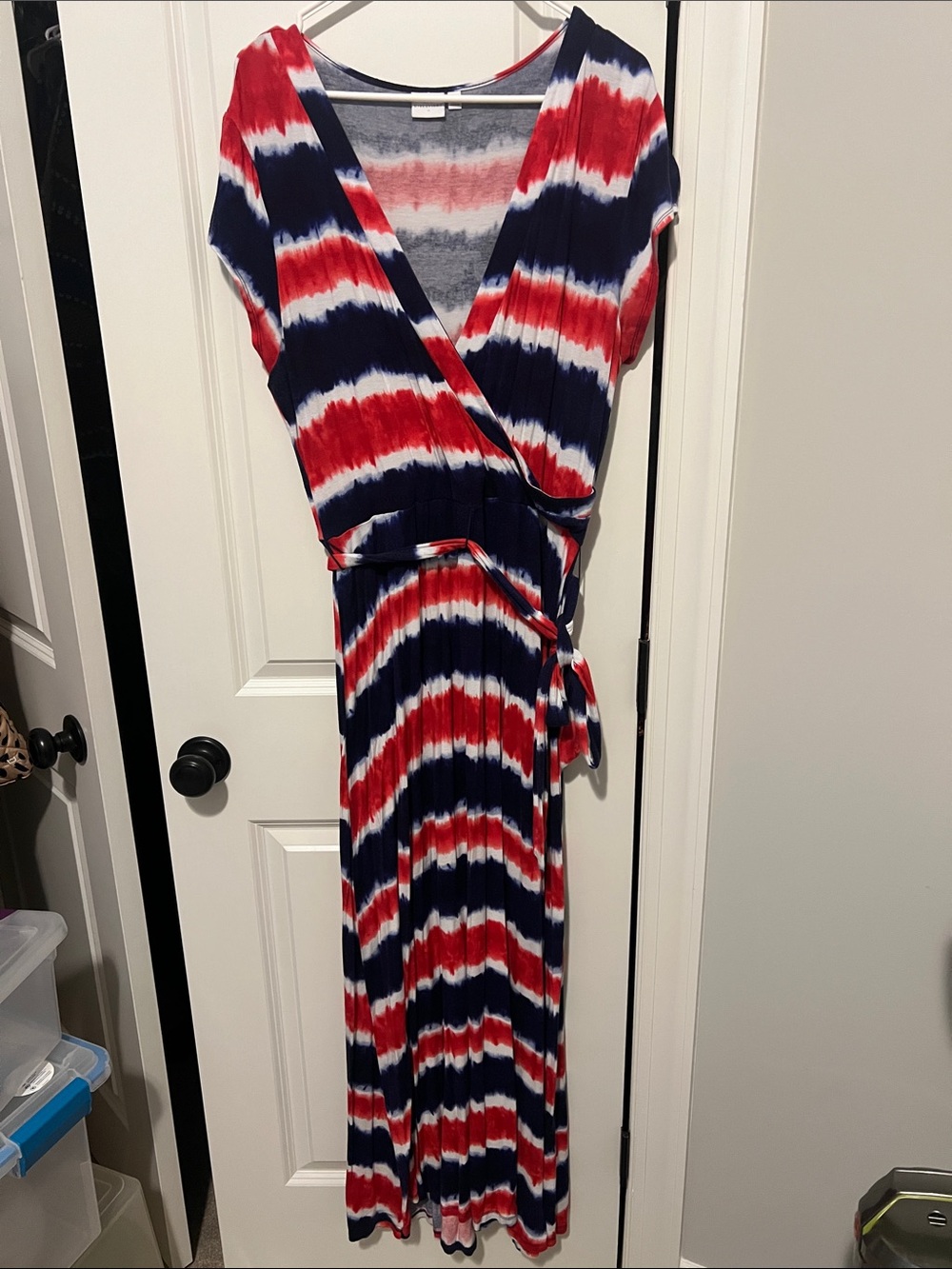🇺🇸 new directions Patriotic Red White & Blue Striped Maxi Faux Wrap Dress XL